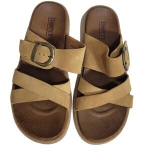 Born Caite Sandals Yellow Tan Leather Flats Wide Buckle Straps Slides Slip On 8